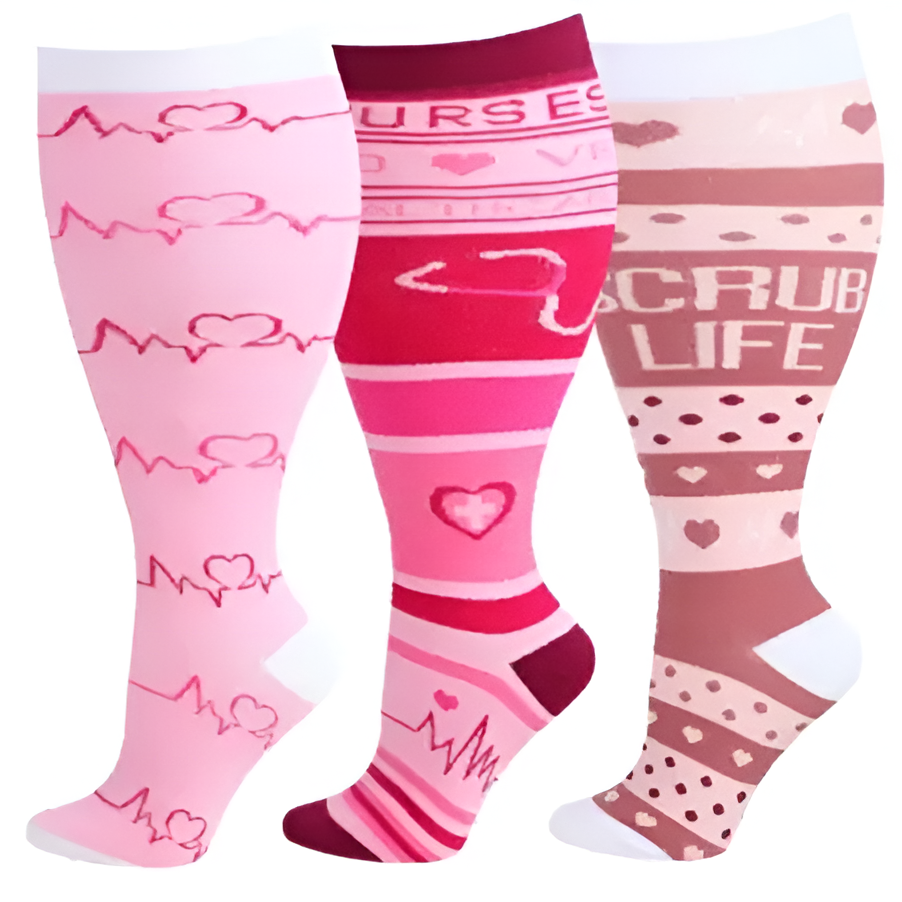  3 Packs Plus Size Compression Knee High Sports Socks for Women and Men Wide Calf Stockings Breathable