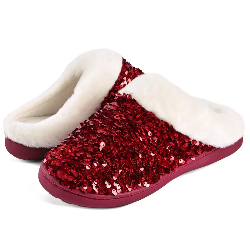 Fuzzy House Slippers With Plush Lining and Anti Skid Sole For Women