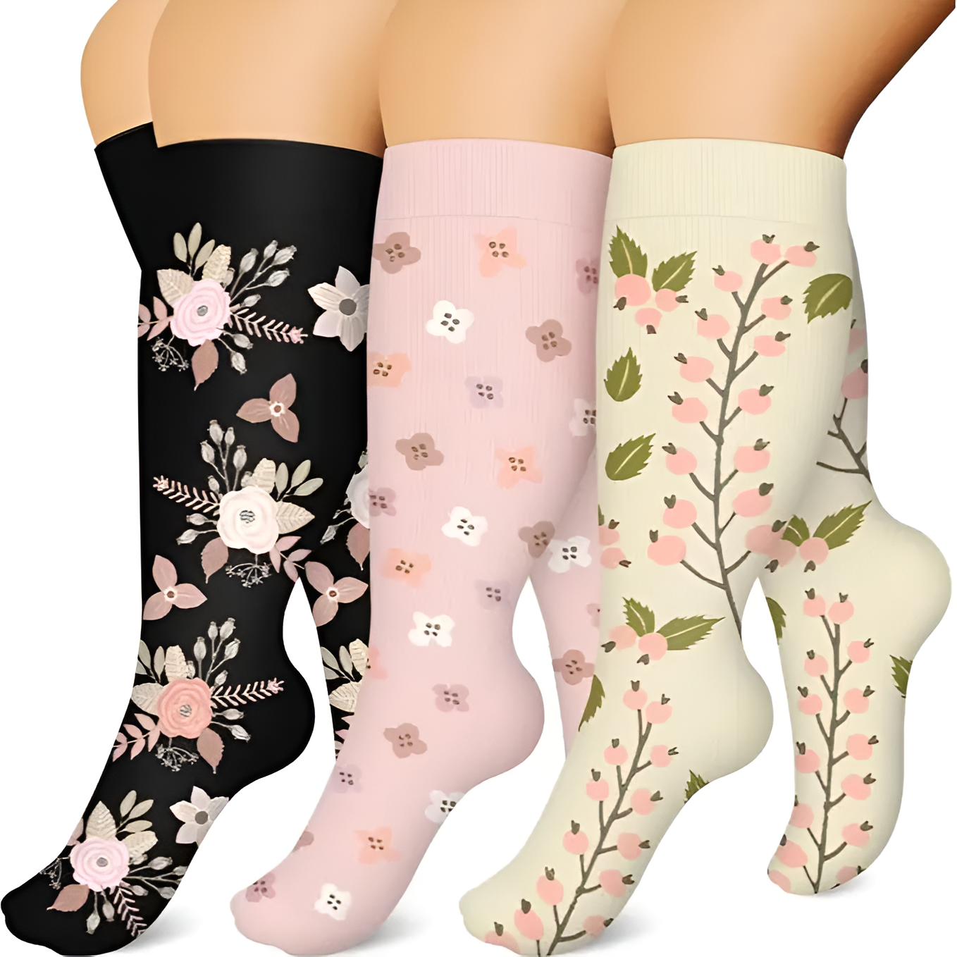  3 Packs Plus Size Compression Knee High Sports Socks for Women and Men Wide Calf Stockings BreathablePack Of 3 Wide Calf Compression Support Socks For Women - Image 6