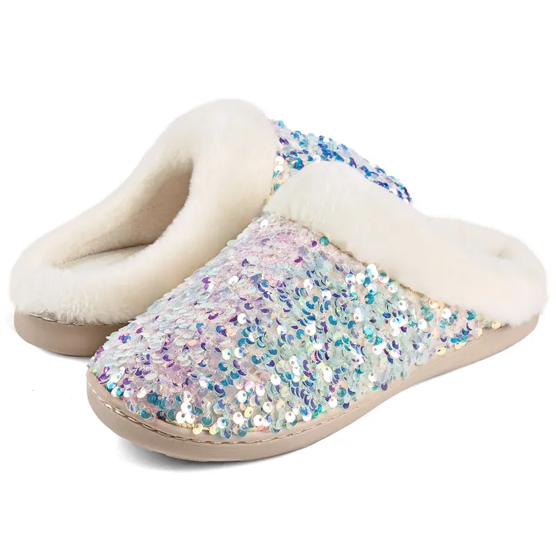 Fuzzy House Slippers With Plush Lining and Anti Skid Sole For Women