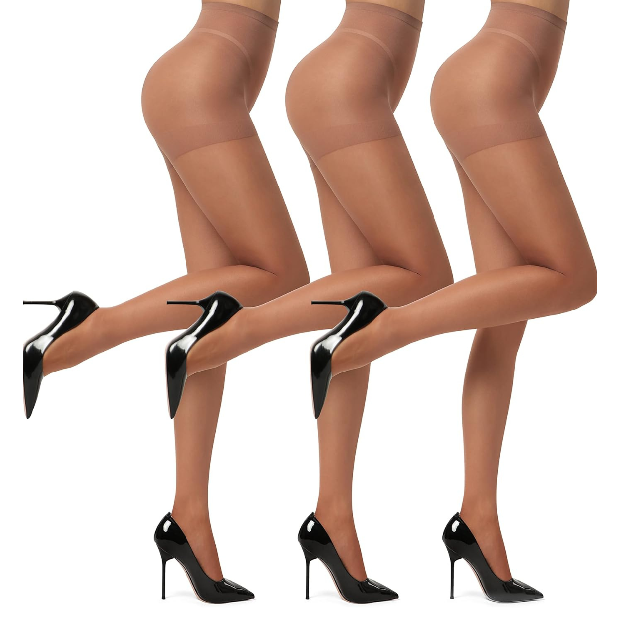 3 Pair Sheer Tights With Control Top Fit For Women