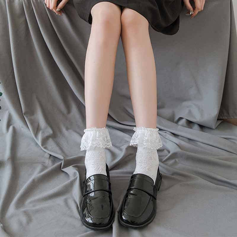White Lace Bowknot Cotton Ankle Socks