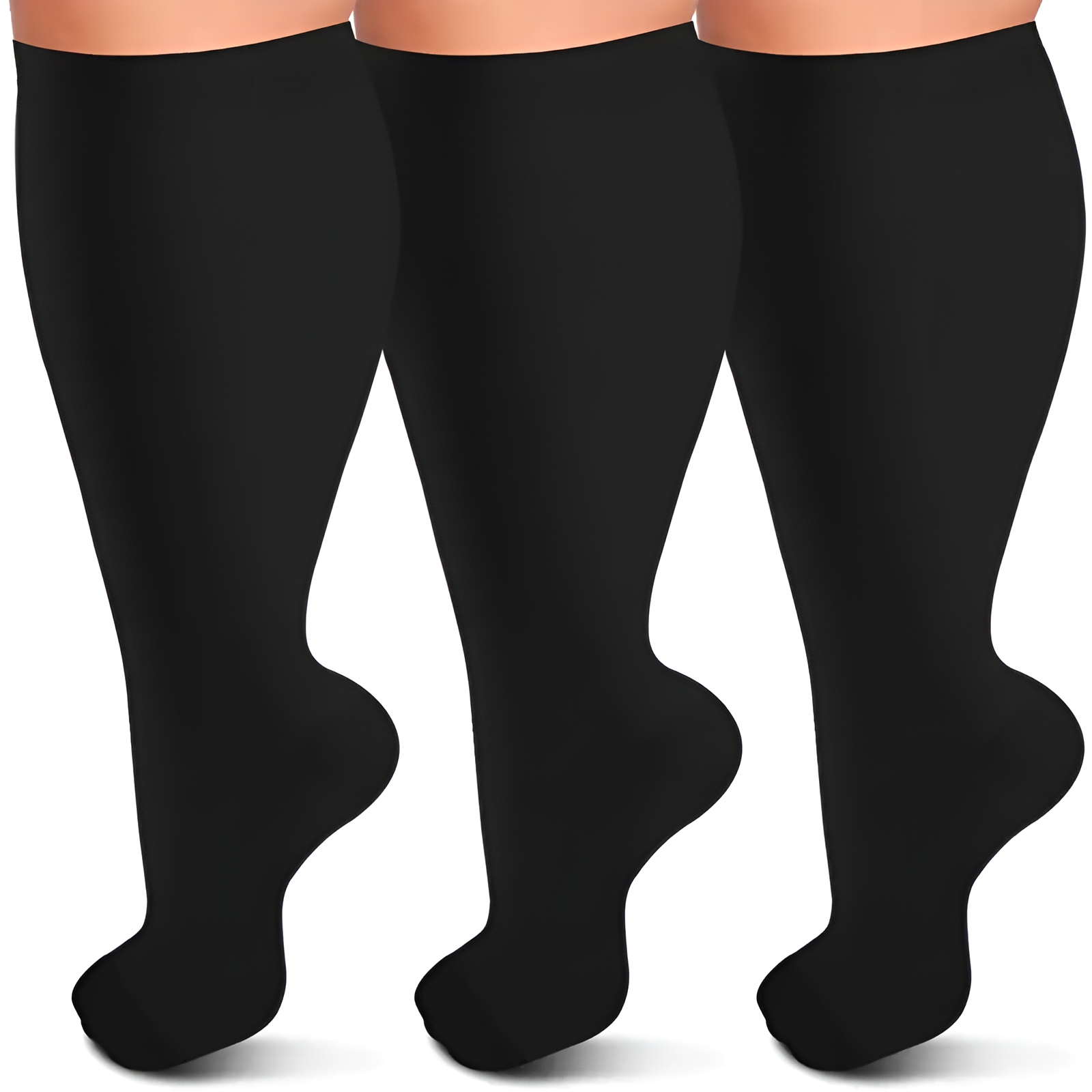  3 Packs Plus Size Compression Knee High Sports Socks for Women and Men Wide Calf Stockings BreathablePack Of 3 Wide Calf Compression Support Socks For Women - Image 4