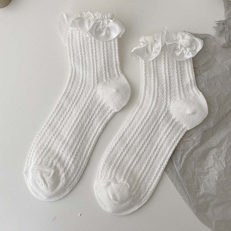 White Lace Bowknot Cotton Ankle Socks