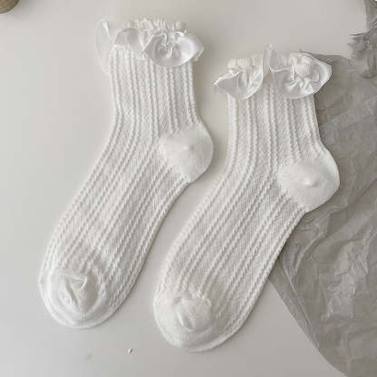 White Lace Bowknot Cotton Ankle Socks