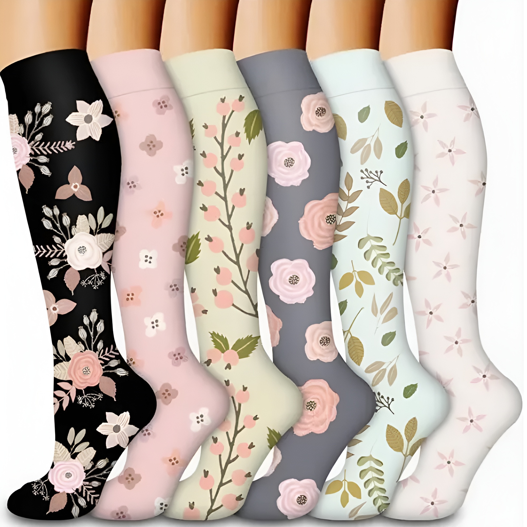6 pairs Compression Sports Socks for Women's Knee High Socks