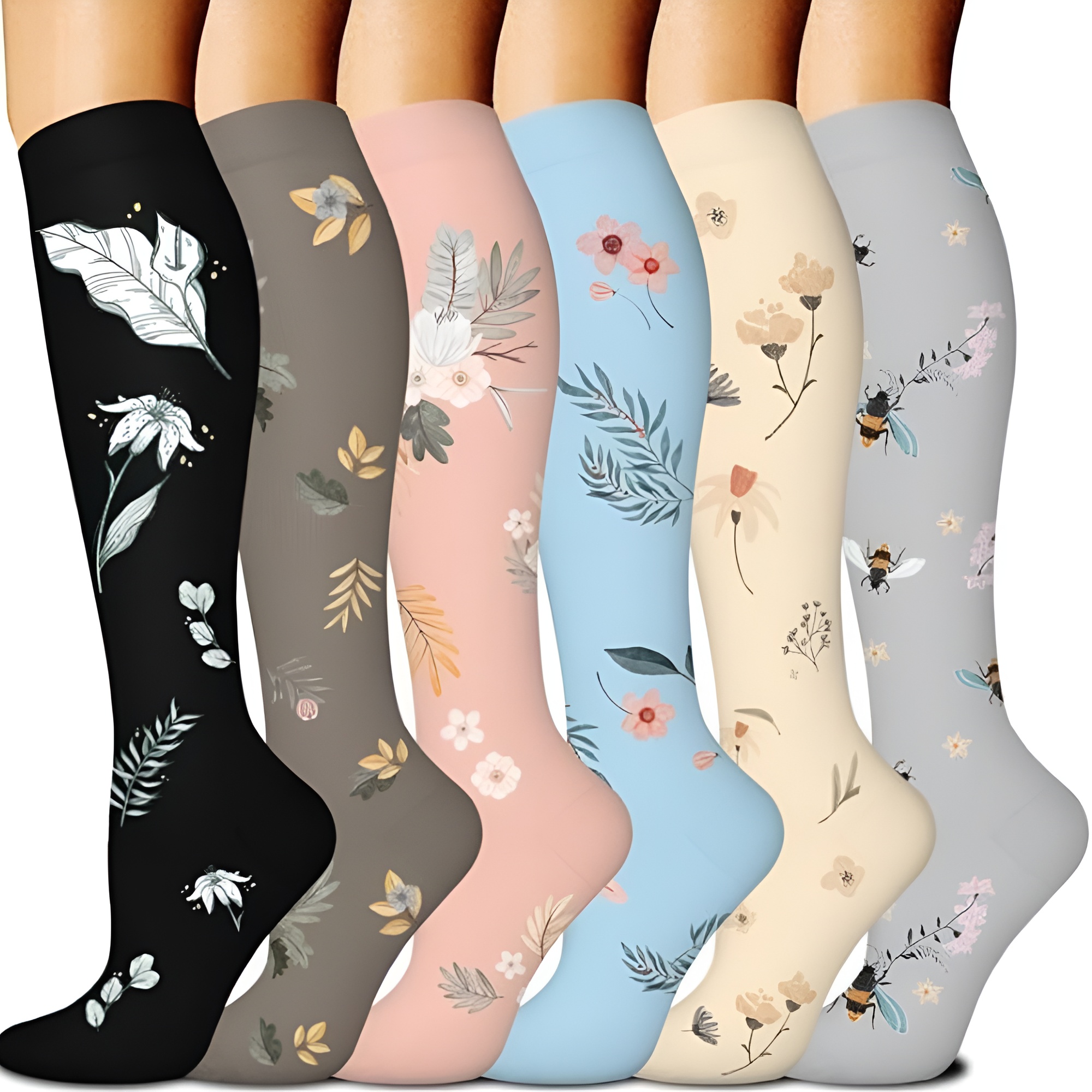 6 pairs Compression Sports Socks for Women's Knee High Socks