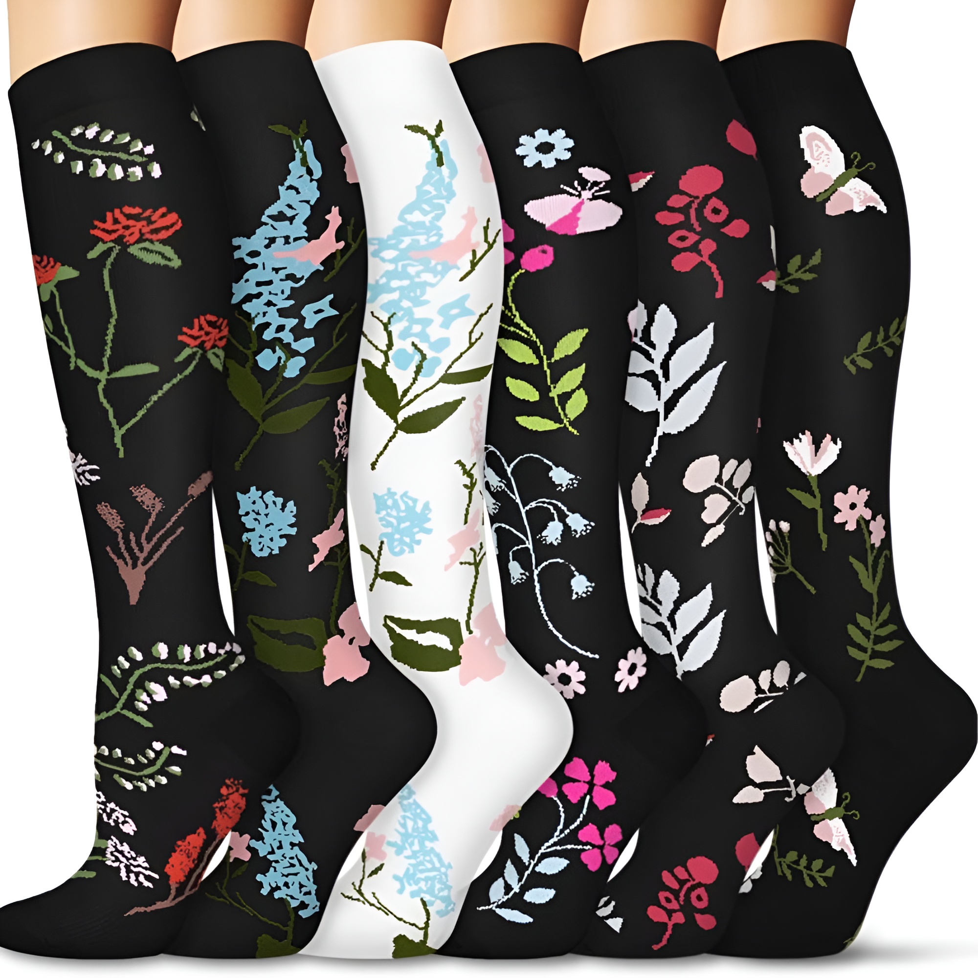 6 pairs Compression Sports Socks for Women's Knee High Socks