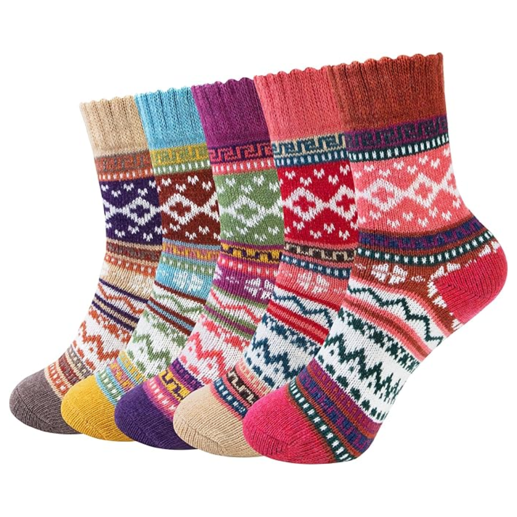 Patterned Blend Crew Style Cabin Socks5 Pair Of Knit Pattern Crew Cabin Socks - Image 3