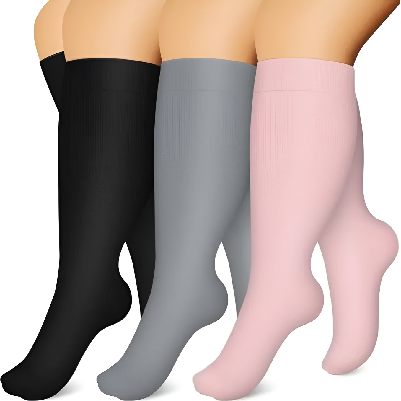  3 Packs Plus Size Compression Knee High Sports Socks for Women and Men Wide Calf Stockings Breathable