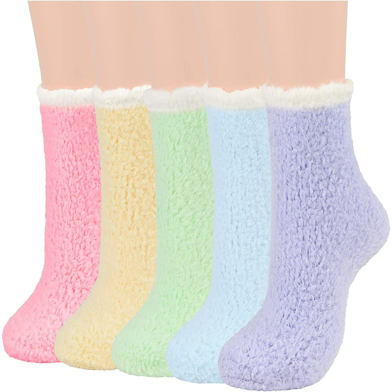 Pack Of 5 Fuzzy Warm Slipper Socks Women Super Soft Microfiber Cozy Sleeping Socks
