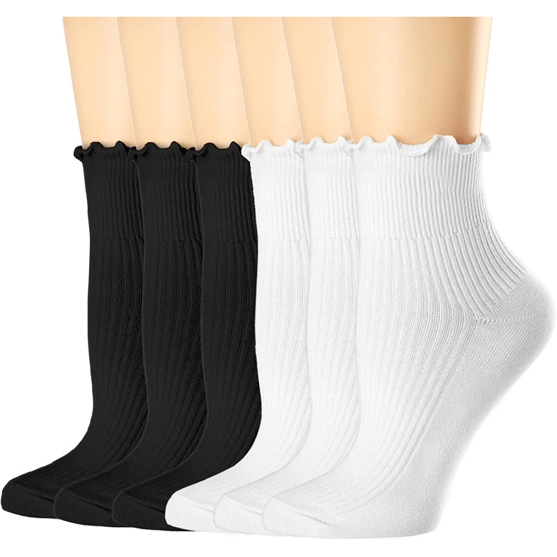 Womens Socks, Ruffle Turn-Cuff Casual Ankle Socks Warm Knit Cotton Lettuce Crew Frilly Sock 6 PackWomens Socks, Ruffle Turn-Cuff Casual Ankle Socks Warm Knit Cotton Lettuce Crew Frilly Sock 6 Pack - Image 4