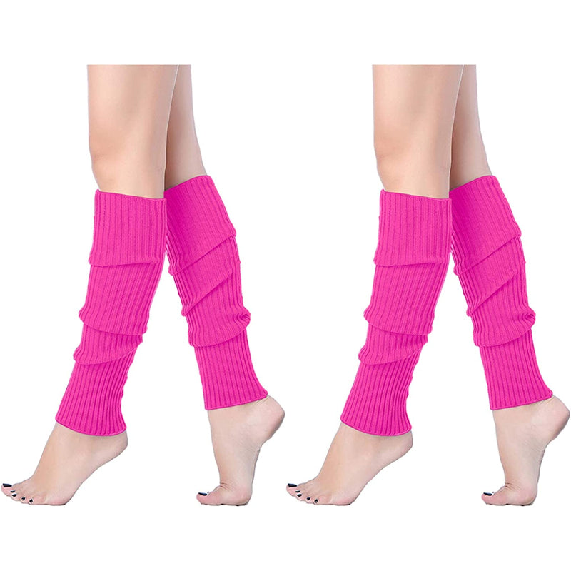 Pack Of 2 Women Juniors Neon Ribbed Leg Warmers for 80s Eighty's Party Sports Yoga
