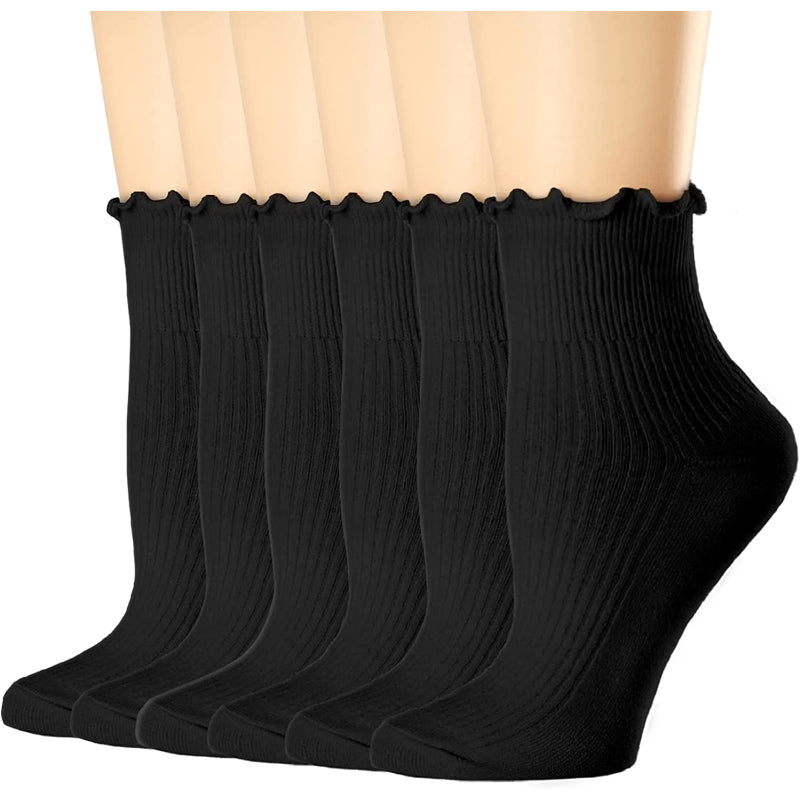 Womens Socks, Ruffle Turn-Cuff Casual Ankle Socks Warm Knit Cotton Lettuce Crew Frilly Sock 6 PackWomens Socks, Ruffle Turn-Cuff Casual Ankle Socks Warm Knit Cotton Lettuce Crew Frilly Sock 6 Pack - Image 5