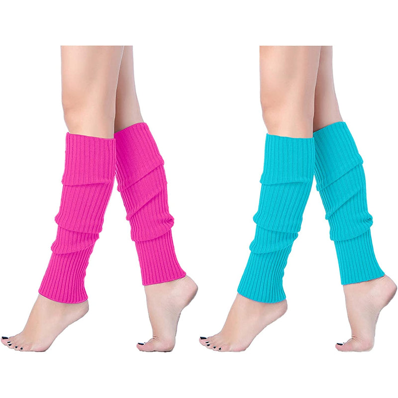 Pack Of 2 Women Juniors Neon Ribbed Leg Warmers for 80s Eighty's Party Sports Yoga