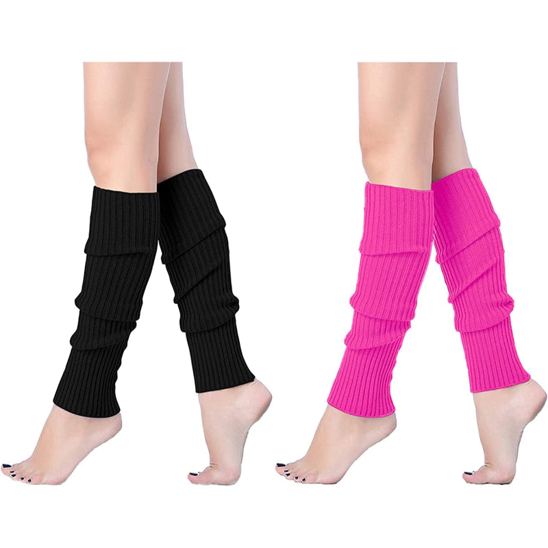 Pack Of 2 Women Juniors Neon Ribbed Leg Warmers for 80s Eighty's Party Sports Yoga