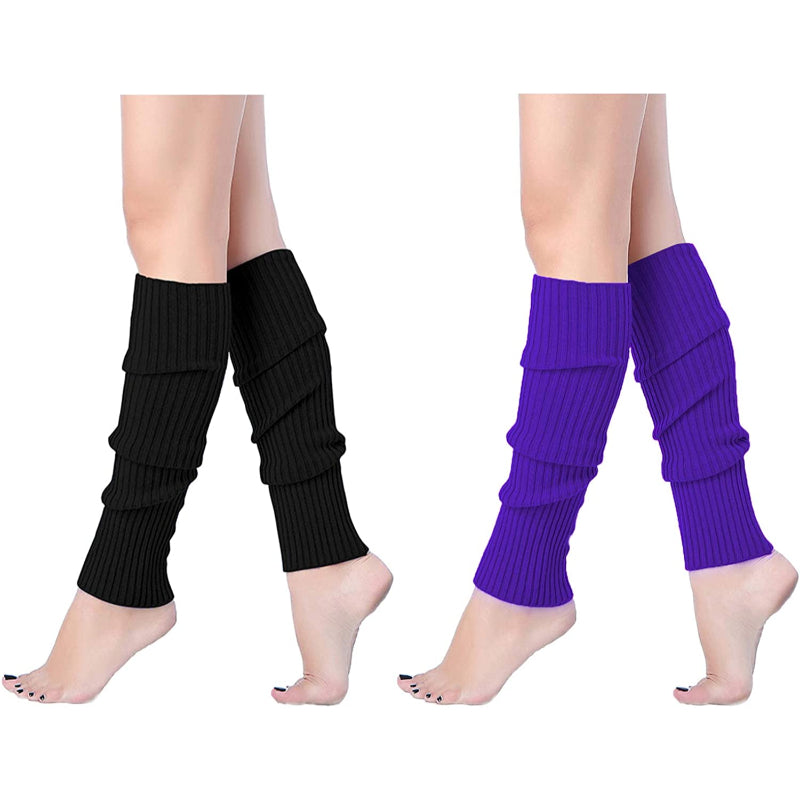 Pack Of 2 Women Juniors Neon Ribbed Leg Warmers for 80s Eighty's Party Sports Yoga