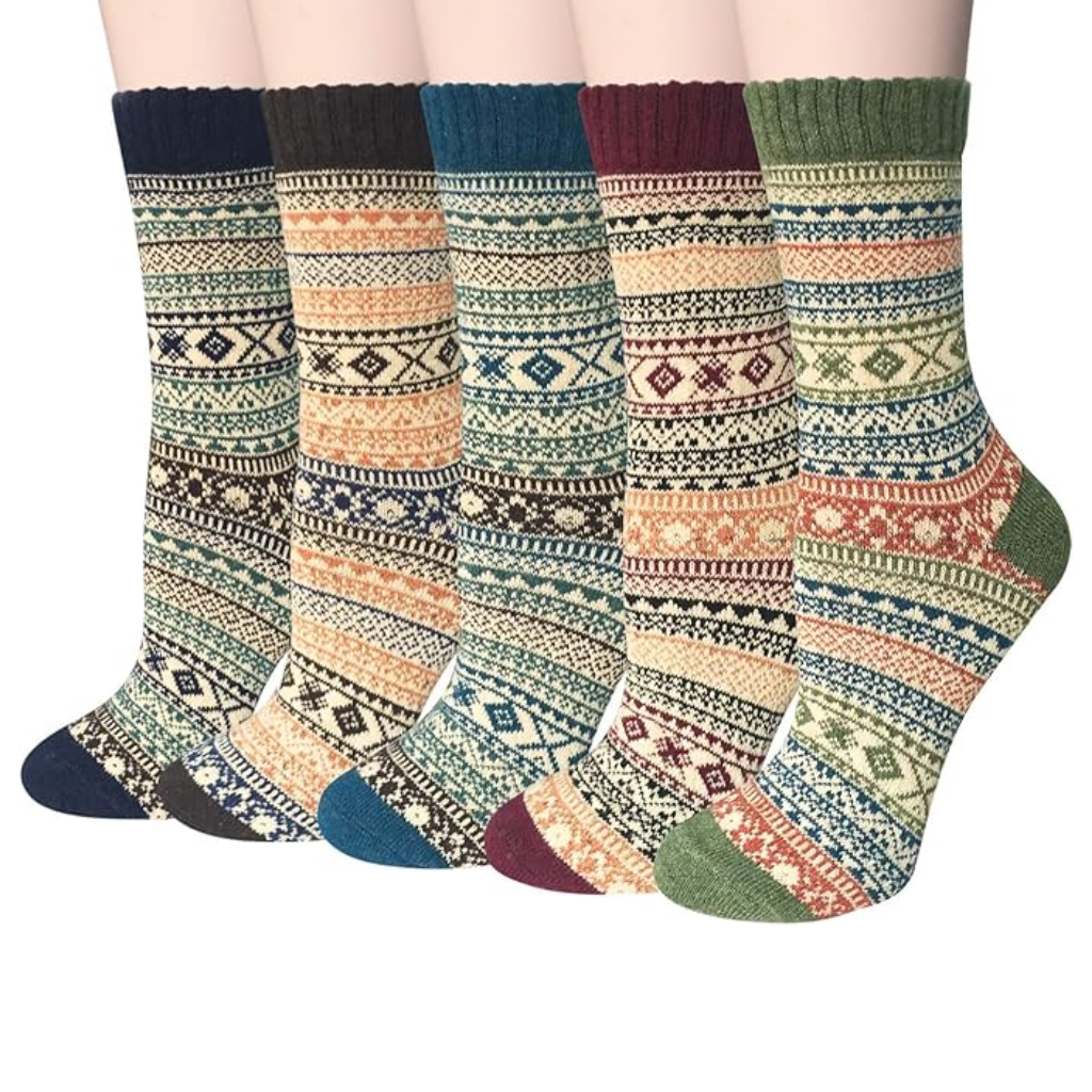Patterned Blend Crew Style Cabin Socks5 Pair Of Knit Pattern Crew Cabin Socks - Image 10