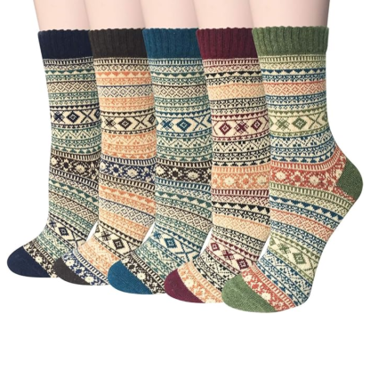 Patterned Blend Crew Style Cabin Socks