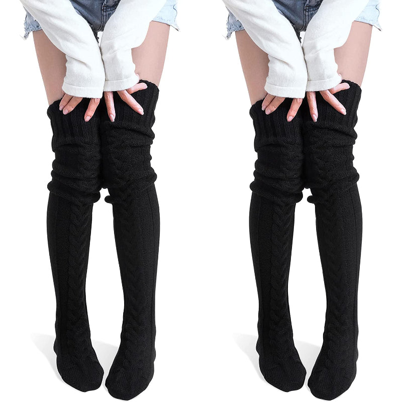 Pack Of 2 Women's Thigh High Socks Over the Knee Cable Knit Boot Socks, Long Warm Fashion Leg Warmers WinterPack Of 2 Women's Thigh High Socks Over the Knee Cable Knit Boot Socks, Long Warm Fashion Leg Warmers Winter - Image 4
