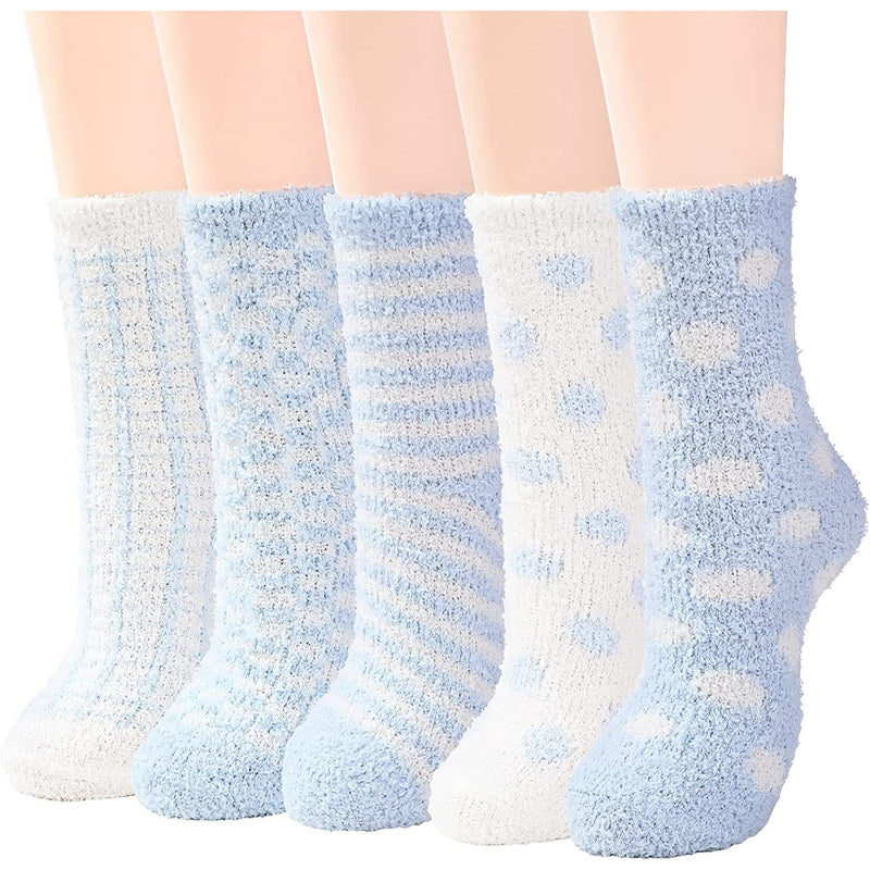 Pack Of 5 Fuzzy Warm Slipper Socks Women Super Soft Microfiber Cozy Sleeping Socks