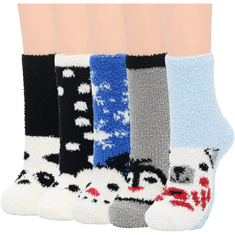 Pack Of 5 Fuzzy Warm Slipper Socks Women Super Soft Microfiber Cozy Sleeping Socks