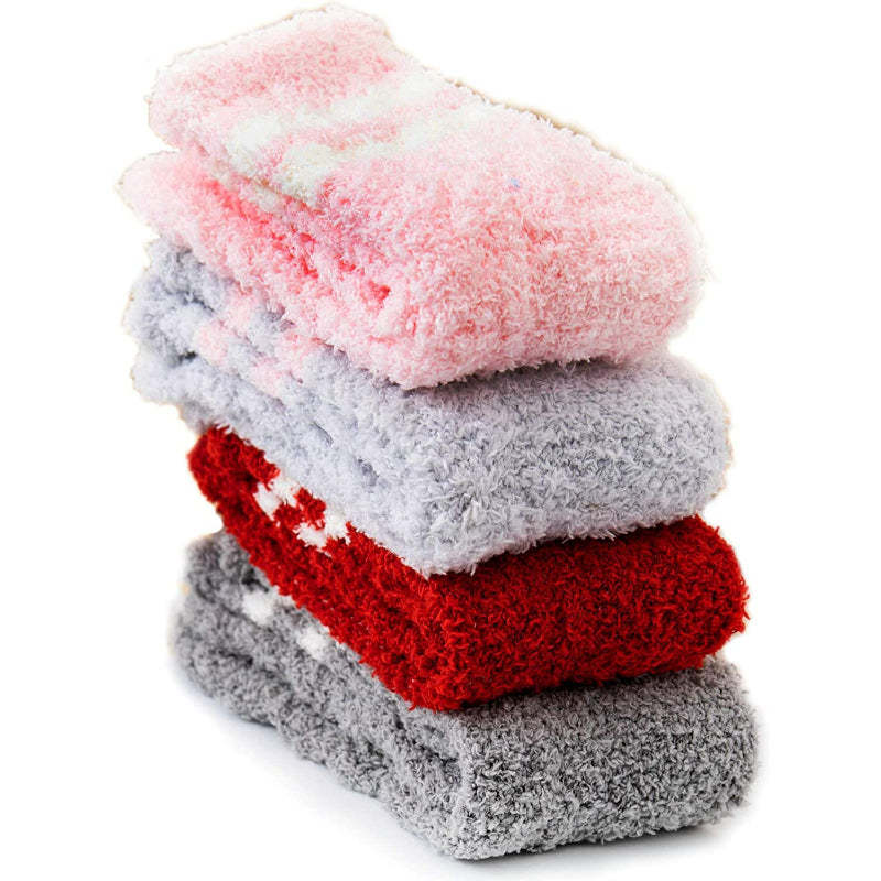 Pack Of 4 Socks for Women, Warm Soft Fluffy Socks Thick Cozy Plush Sock Winter Christmas Socks for Women