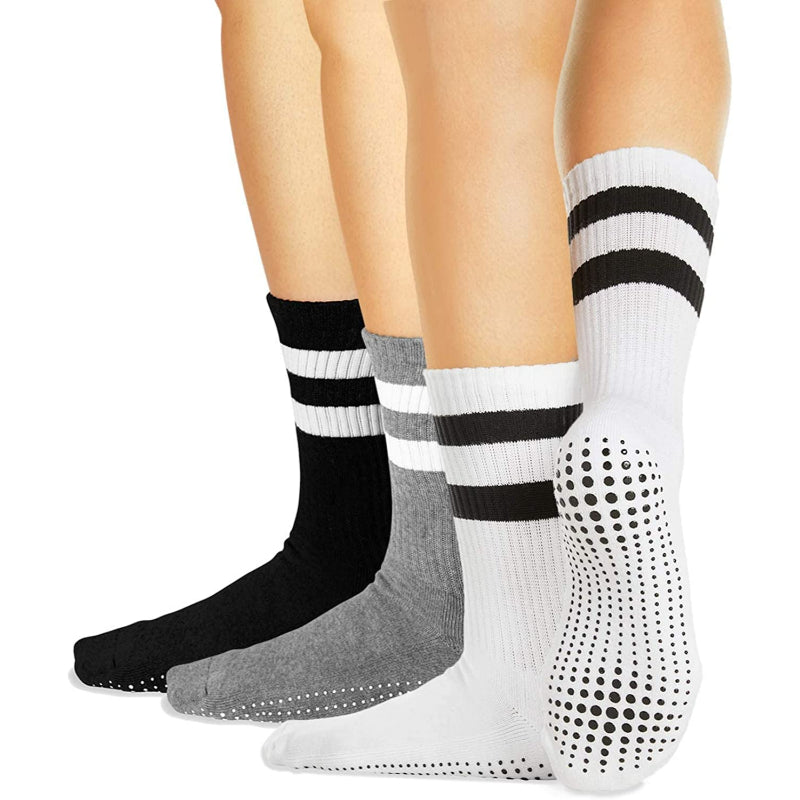 Pack Of 3 Yoga Pilates Barre Ballet Non Slip Crew Hospital (Jogger Grey and Tuxedo Black with Stripe