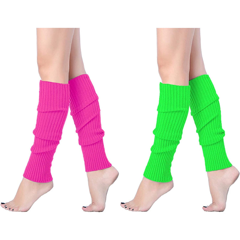 Pack Of 2 Women Juniors Neon Ribbed Leg Warmers for 80s Eighty's Party Sports Yoga