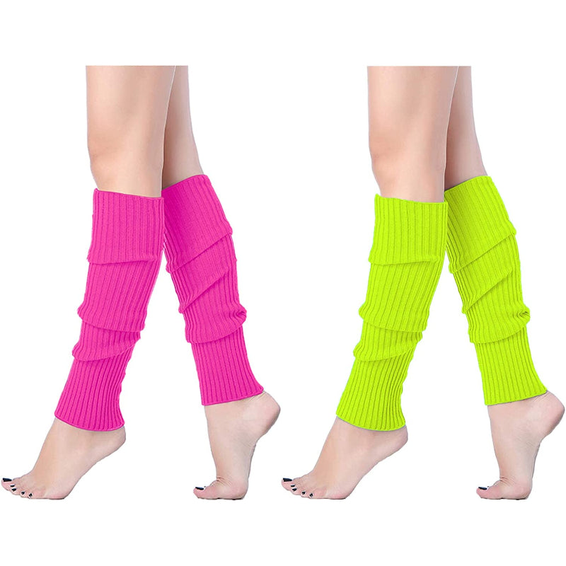Pack Of 2 Women Juniors Neon Ribbed Leg Warmers for 80s Eighty's Party Sports YogaPack Of 2 Women Juniors Neon Ribbed Leg Warmers for 80s Eighty's Party Sports Yoga - Image 5