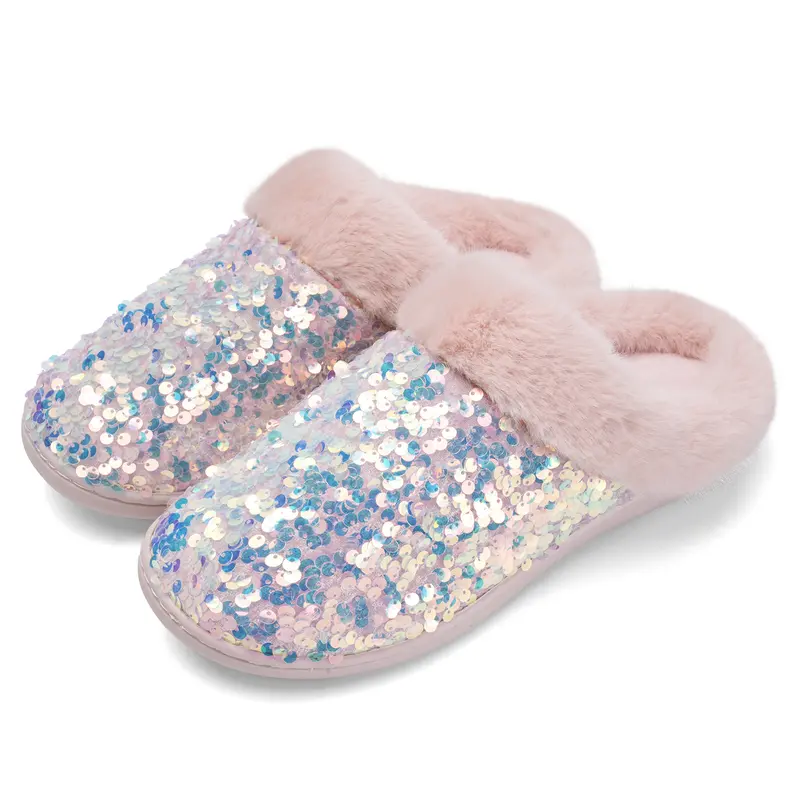 Fuzzy House Slippers With Plush Lining and Anti Skid Sole For Women