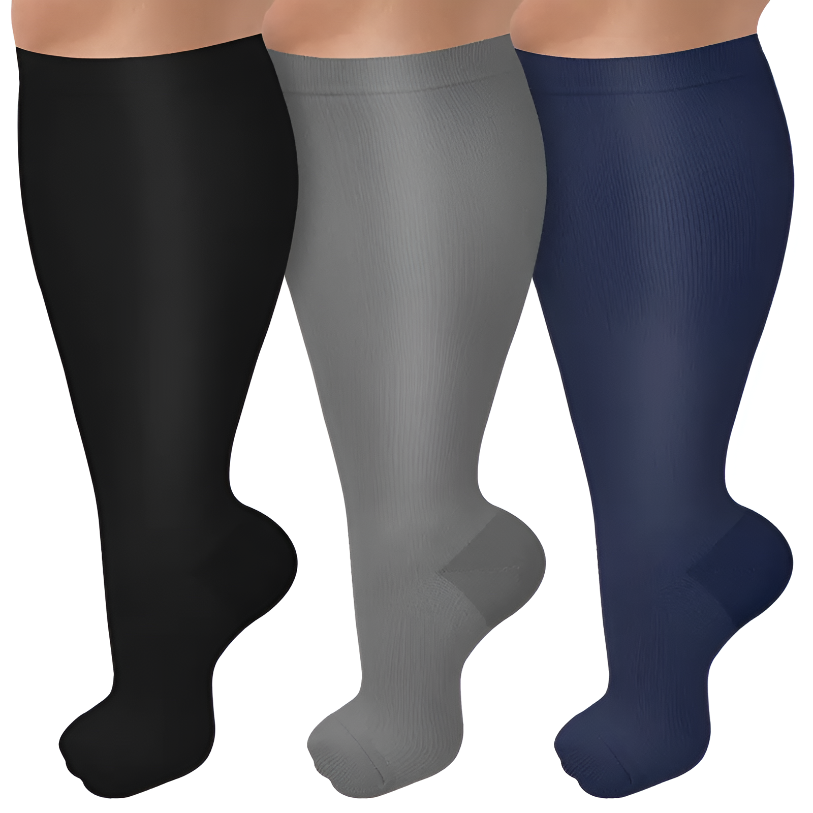  3 Packs Plus Size Compression Knee High Sports Socks for Women and Men Wide Calf Stockings Breathable