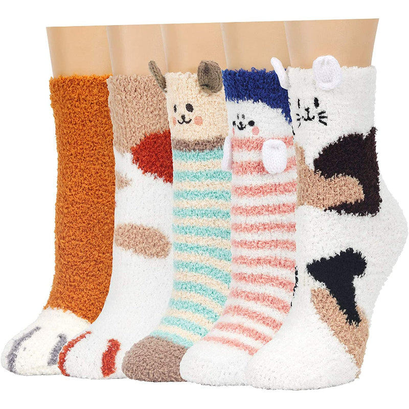 Pack Of 5 Slipper Socks Women - Colorful Warm Fuzzy Crew Socks CozyPack Of 5 Slipper Socks Women - Colorful Warm Fuzzy Crew Socks Cozy - Image 5