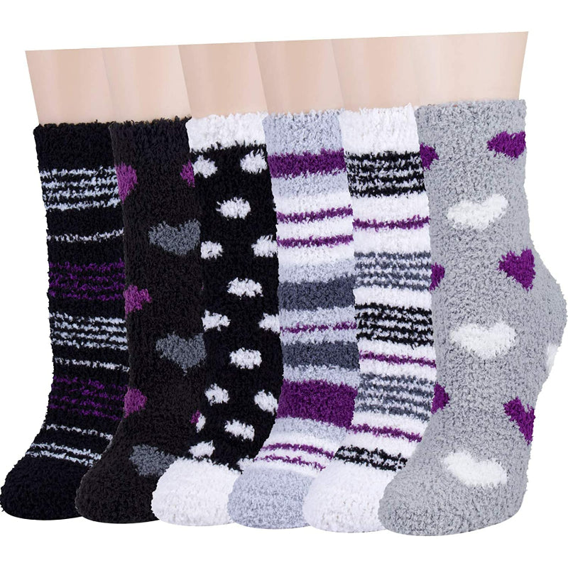 Pack Of 6 Slipper Socks Women - Colorful Warm Fuzzy Crew Socks CozyPack Of 6 Slipper Socks Women - Colorful Warm Fuzzy Crew Socks Cozy - Image 8
