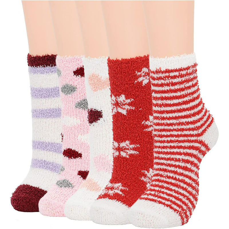 Pack Of 5 Fuzzy Warm Slipper Socks Women Super Soft Microfiber Cozy Sleeping Socks