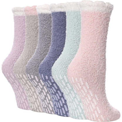Pack Of 6 Non Slip Socks for Women Winter Warm Cozy Fuzzy Slipper Socks Soft Fluffy Hospital Socks with Grips