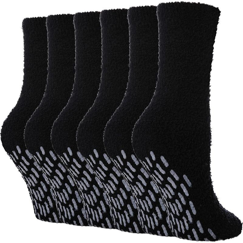 Pack Of 6 Non Slip Socks for Women Winter Warm Cozy Fuzzy Slipper Socks Soft Fluffy Hospital Socks with Grips