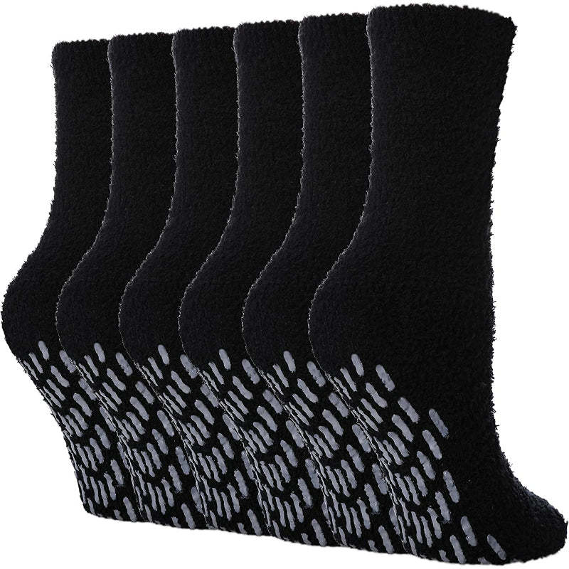 Pack Of 6 Non Slip Socks for Women Winter Warm Cozy Fuzzy Slipper Socks Soft Fluffy Hospital Socks with Grips