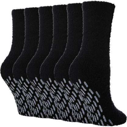 Pack Of 6 Non Slip Socks for Women Winter Warm Cozy Fuzzy Slipper Socks Soft Fluffy Hospital Socks with Grips