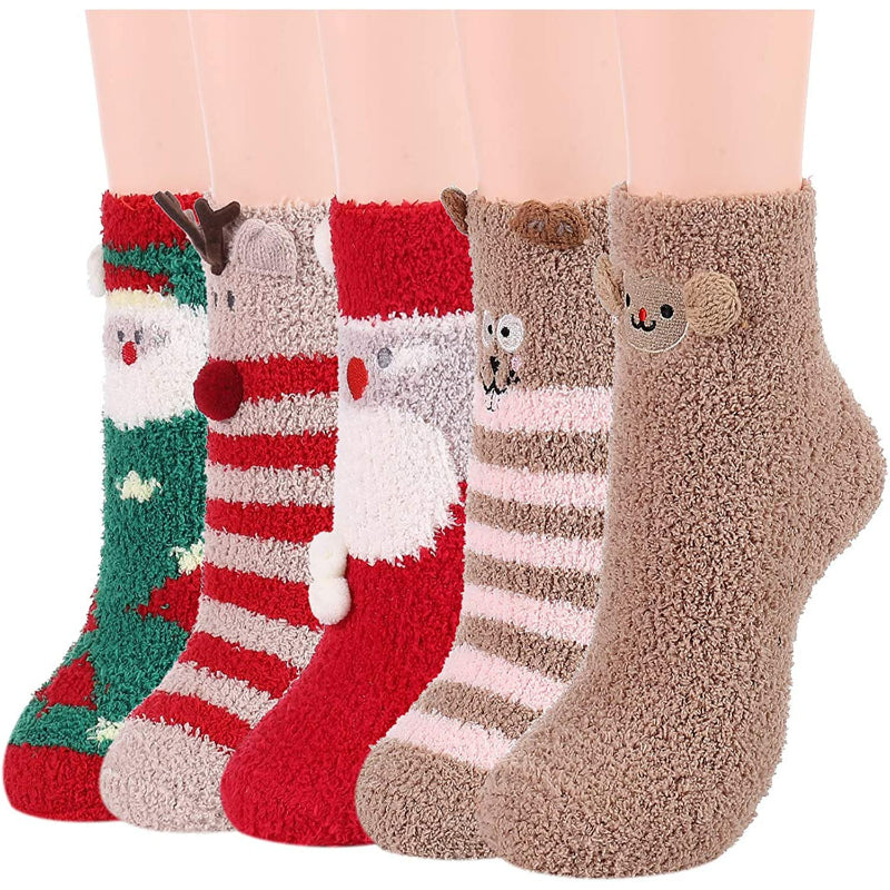 Pack Of 5 Fuzzy Warm Slipper Socks Women Super Soft Microfiber Cozy Sleeping Socks