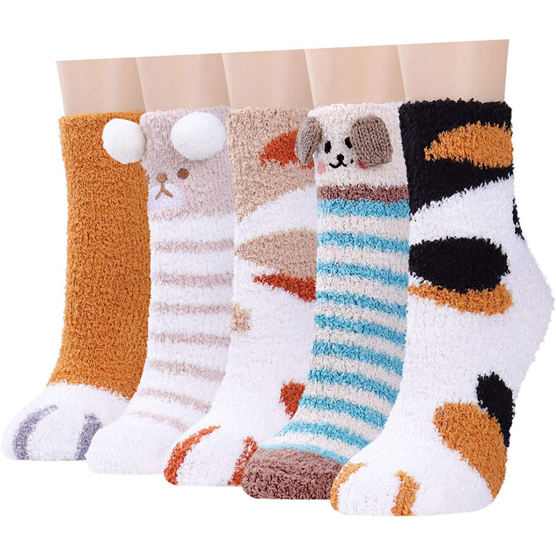 Pack Of 5 Slipper Socks Women - Colorful Warm Fuzzy Crew Socks CozyPack Of 5 Slipper Socks Women - Colorful Warm Fuzzy Crew Socks Cozy - Image 3