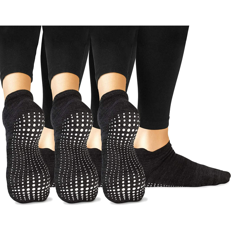 Pack Of 3 Yoga Pilates Barre Ballet Non Slip Crew Hospital (Jogger Grey and Tuxedo Black with Stripe