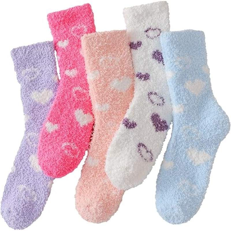 Pair Of 6 Warm Cozy Fluffy Fuzzy Plush Sleeping Socks Set For Women