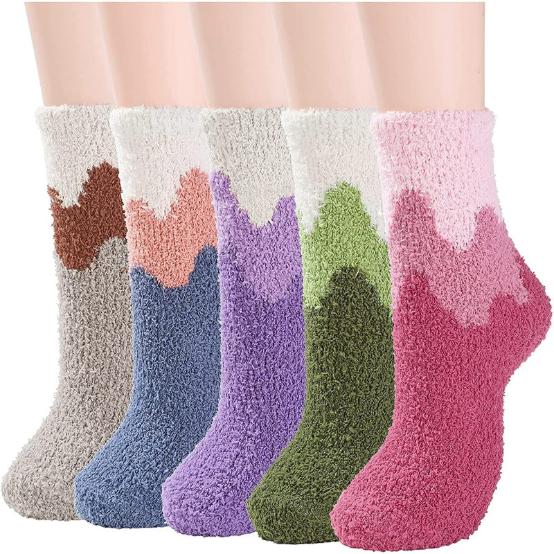 Pack Of 5 Fuzzy Warm Slipper Socks Women Super Soft Microfiber Cozy Sleeping Socks