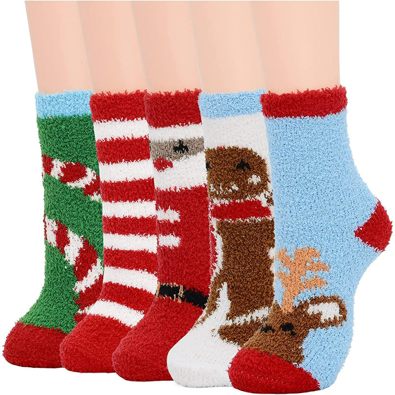 Pack Of 5 Fuzzy Warm Slipper Socks Women Super Soft Microfiber Cozy Sleeping Socks