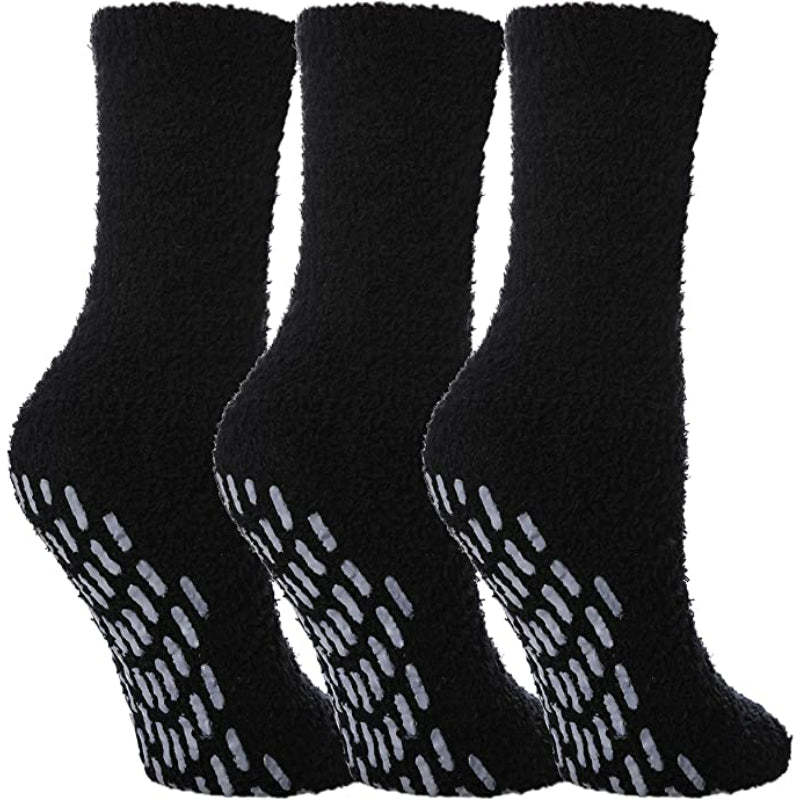 Pack Of 3 Non Slip Socks for Women Winter Warm Cozy Fuzzy Slipper Socks Soft Fluffy Hospital Socks with Grips