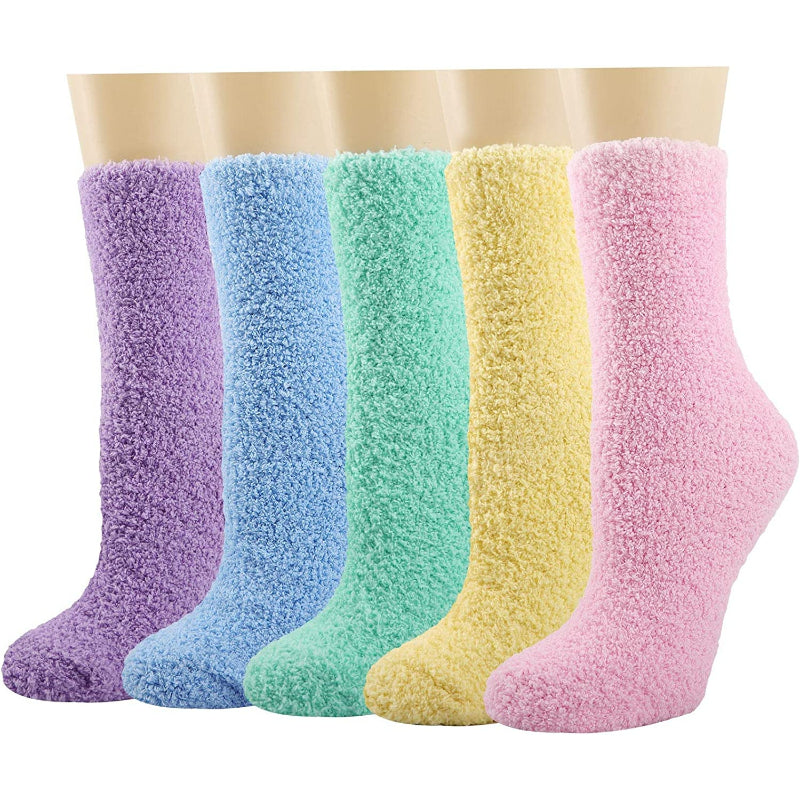 Pack Of 5 Slipper Socks Women - Colorful Warm Fuzzy Crew Socks CozyPack Of 5 Slipper Socks Women - Colorful Warm Fuzzy Crew Socks Cozy - Image 2