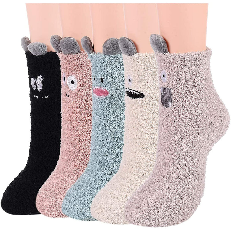 Pack Of 5 Fuzzy Warm Slipper Socks Women Super Soft Microfiber Cozy Sleeping Socks