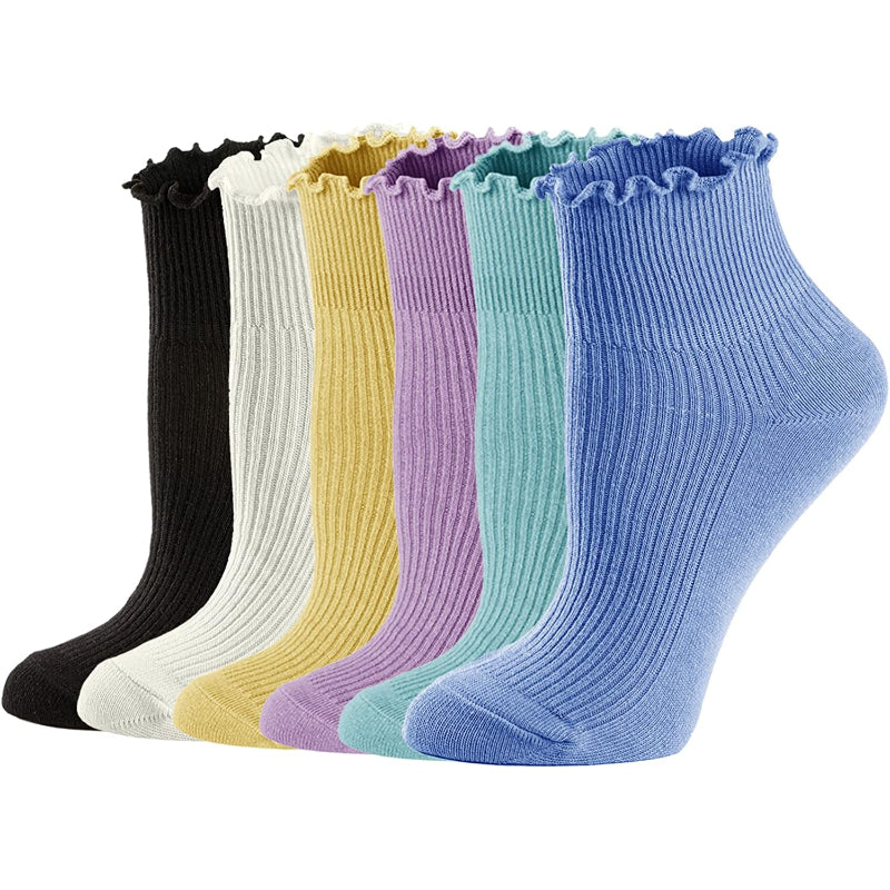 Womens Socks, Ruffle Turn-Cuff Casual Ankle Socks Warm Knit Cotton Lettuce Crew Frilly Sock 6 PackWomens Socks, Ruffle Turn-Cuff Casual Ankle Socks Warm Knit Cotton Lettuce Crew Frilly Sock 6 Pack - Image 3