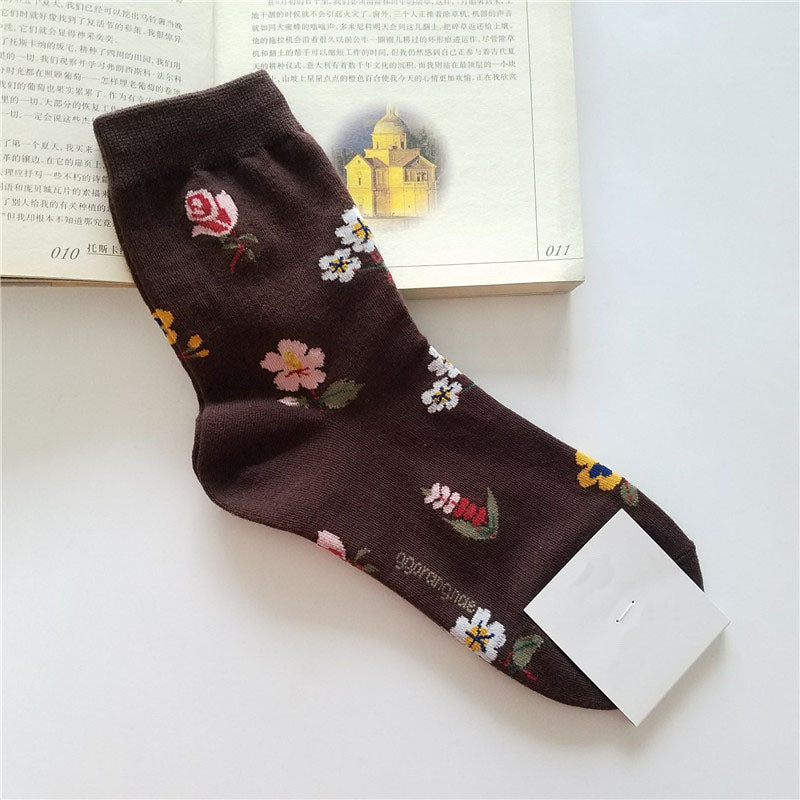 Floral Patterned Long Printed Socks Set